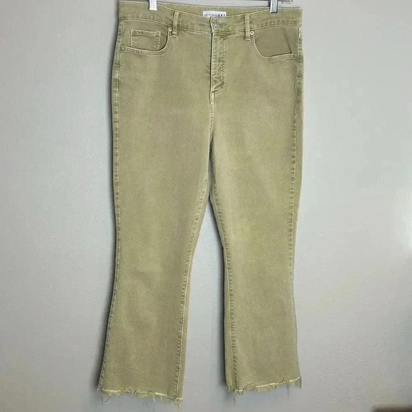LOFT The Kick Crop High Waist Flare Deconstructed Raw Fringe Hem 10 Tan Khaki - Picture 1 of 14